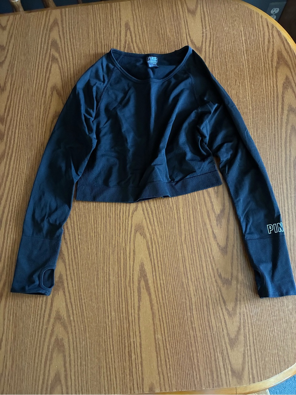 PINK Victoria's Secret Black Cropped Long Sleeve Top with Thumbholes